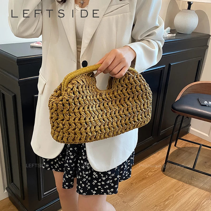 LEFTSIDE Weave Straw Shoulder Bags for Women 2026 Summer Luxury Designer Small Hand Bag Females Beach Bags Handbags and Purses
