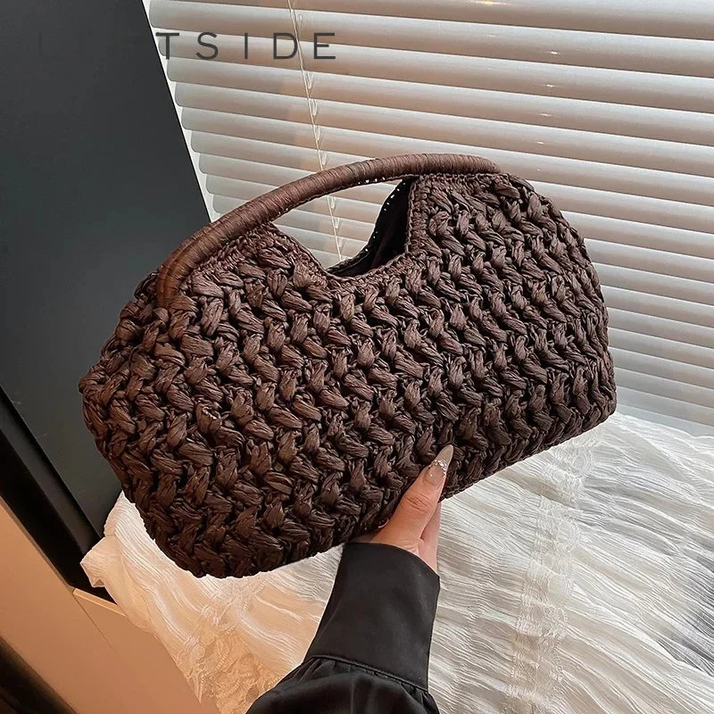 LEFTSIDE Weave Straw Shoulder Bags for Women 2026 Summer Luxury Designer Small Hand Bag Females Beach Bags Handbags and Purses