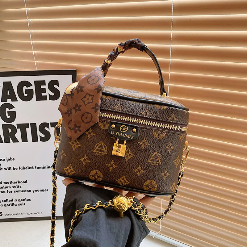2025 Simple Chain Girls Cosmetic Bag Printing Ladies Fashion Crossbody Small Square Bag Vintage Girls Shoulder Bag Handbags